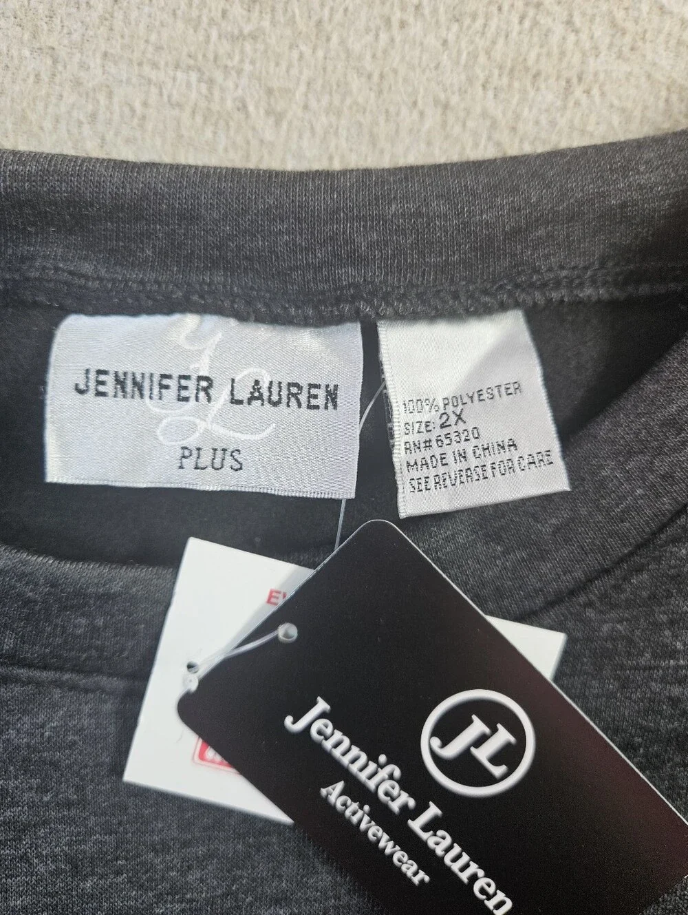 Jennifer Lauren Activewear Plus 2X Gray Long Sleeve Fleece Lined Pullover NWT